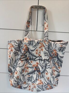 Rip Curl Tropical Floral Canvas Tote Drawstring White Gray Orange Beach Bag